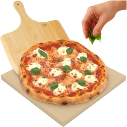 Piatră pentru pizza RUHHY din cordierit 38 × 36 cm cu paletă din bambus