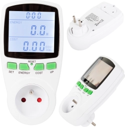 Wattmetru de priză cu afișaj iluminat pentru măsurarea consumului