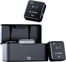 Microfon wireless BLITZWOLF BW‑SX63 cu carcasă de încărcare (negru)