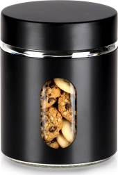 Borcan din sticlă pentru alimente vrac cu capac negru înșurubabil 650 ml