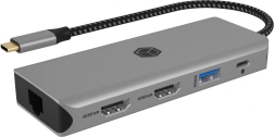 Stație de andocare USB‑C 9‑în‑1 cu 2× HDMI 4K/60 Hz, 3× USB, Power Delivery 100 W, Gigabit LAN și cititor de carduri