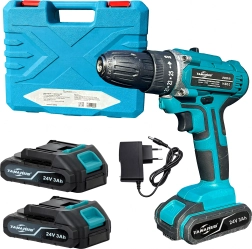 Bormașină/șurubelniță cu acumulator 24 V cu cutie și 2× baterii de 3 Ah