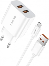 Încărcător rapid FONENG 2× USB 12 W cu cablu Micro USB