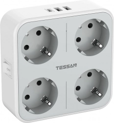Adaptor cu prize Tessan cu porturi USB-C și USB-A