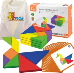 Tangram din lemn VIGA cu carduri – puzzle educativ din lemn certificat FSC