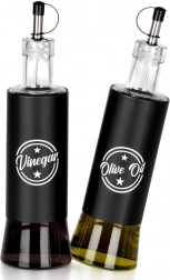 Dozatoare din sticlă pentru ulei și oțet 300 ml, negre, set 2 buc