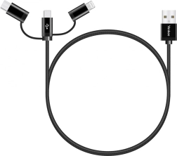 Cablu de încărcare universal 3‑în‑1 cu conectori USB‑C, Micro USB și Lightning