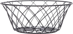 Coș rotund negru din metal pentru fructe, cu decorațiune florală, 25 × 10 cm