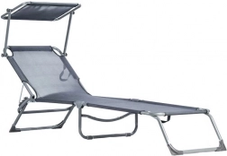 Șezlong de grădină reglabil cu copertină, gri MultiGarden