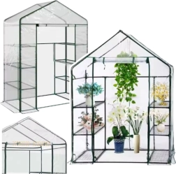Mini seră de grădină cu folie PVC și 4 rafturi