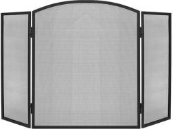 Paravan pentru șemineu împotriva scânteilor, 3 panouri, negru, 118 × 76 cm