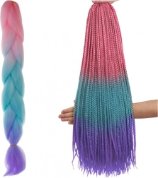 Păr sintetic ombré împletit roz/turcoaz/violet, 60 cm