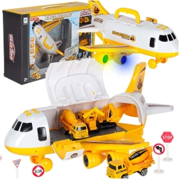Avion de transport interactiv cu vehicule de construcții, lumini și sunete