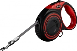 Dogness lesă automată de 5 m cu lanternă LED și suport pentru punguțe – roșu