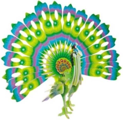 Puzzle 3D din lemn, Păun colorat