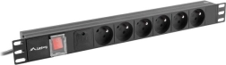 prelungitor rack 19" 1U 16A, 6x priză FR, 2 m, negru