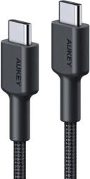 cablu aukey usb‑c la usb‑c 0,9 m cu împletitură din nylon, 60 w pd, 3 a, negru