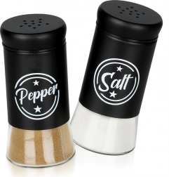 Solniță și piperniță din sticlă, finisaj negru, 2 buc