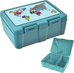 Cutie de prânz 1 l cu lume, 2 compartimente și tacâm 2‑în‑1