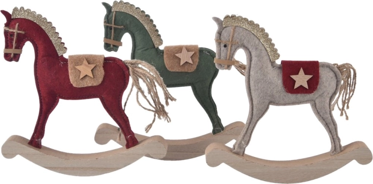 Decorațiune de Crăciun Cal din lemn și fetru 20 × 2 × 22 cm (3 variante)