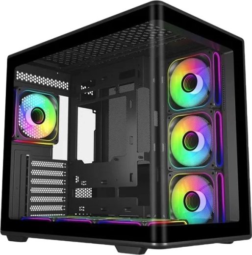 Elite 600 carcasă ATX mid-tower neagră cu 7× ventilatoare ARGB și hub