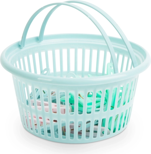 Set de 24 clești de rufe din plastic cu coș de depozitare