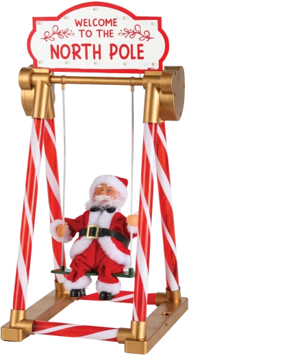 Decorațiune de Crăciun Moș Crăciun pe leagăn cu iluminare LED, muzică și mișcare, 49 cm