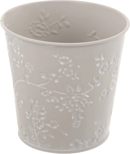 Ghiveci metalic cu motiv floral, gri-alb, 10 × 10 × 11 cm