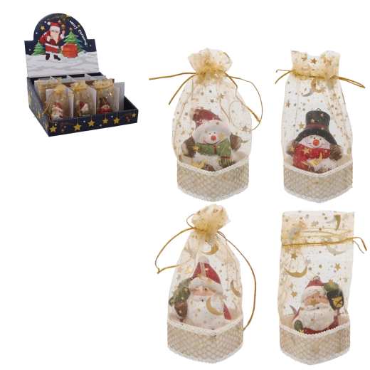 Figurină de Crăciun Moș Crăciun sau om de zăpadă în săculeț