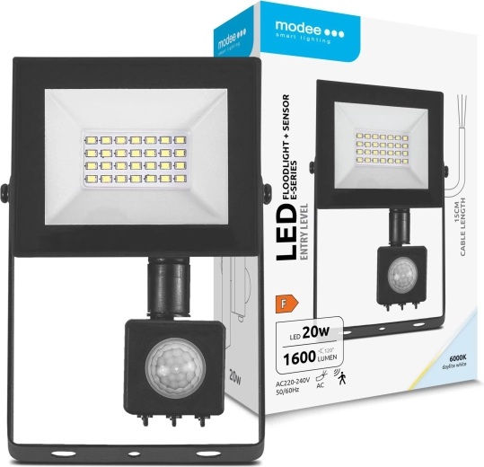 Proiector LED MODEE E‑series cu senzor 20 W, 1600 lm, 6000 K, 120°