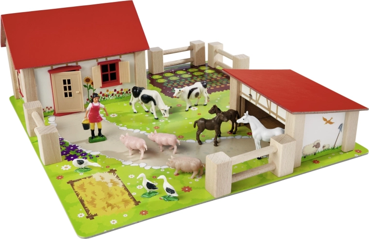 Clădiri stabile din lemn cu acoperiș roșu