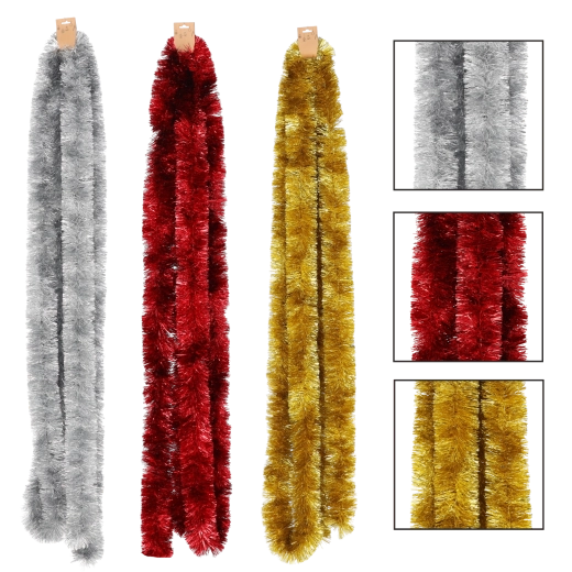 Ghirlandă decorativă de Crăciun 6 m în culori roșu, auriu și argintiu