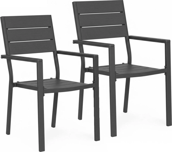 Set de 2 scaune de grădină din HDPE și oțel, gri – MultiGarden