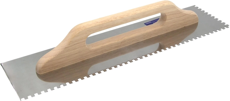 Gletier din oțel inoxidabil cu dinți de 6 mm, 500 × 130 mm, mâner din lemn