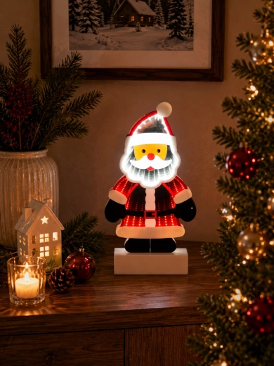 Decorațiune de Crăciun 3D Santa Claus cu efect de oglindă infinită LED - 1 bucată