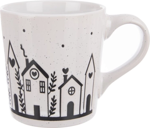 Cana ceramică în formă de căsuță, alb-gri, 470 ml