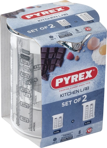 Set de căni gradate din sticlă cu pâlnie PYREX 250 ml și 500 ml