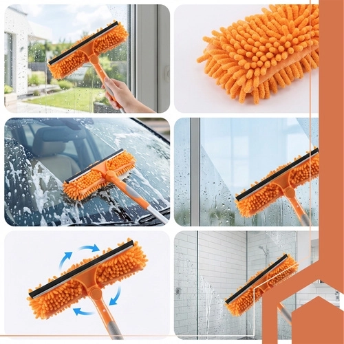 Cap dublu: microfibră + racletă fără dâre