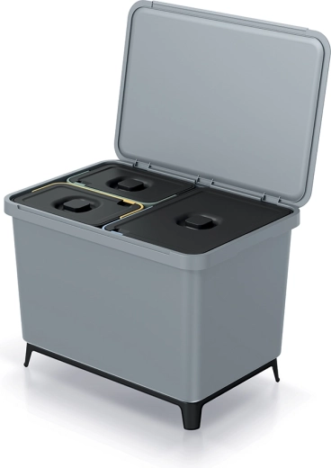Coș de sortare deșeuri Systema 43 l, gri deschis, 3 compartimente