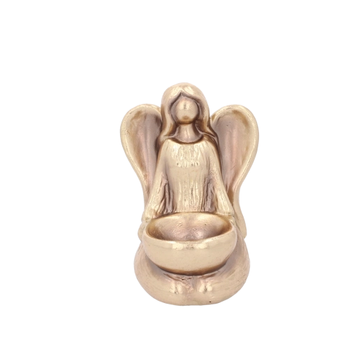 Figurină ceramică auriu, înger așezat, 16 cm