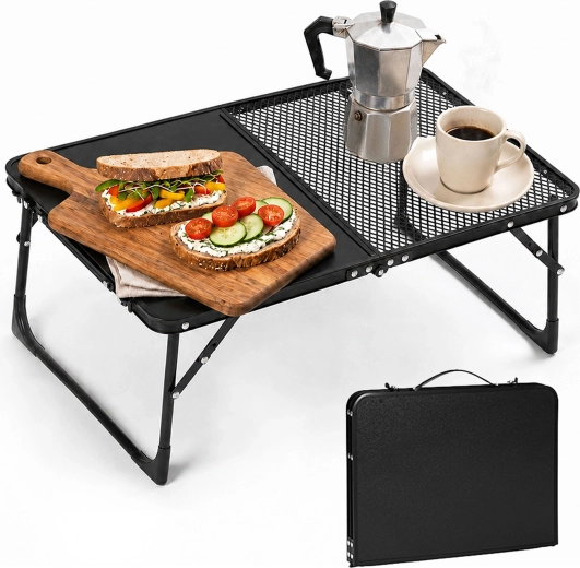 Măsuță de camping pliabilă MultiGarden 60 × 40 cm tip valiză, neagră