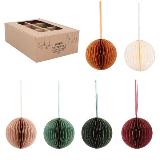 Set de globuri din hârtie tip fagure pentru Crăciun, diametru 8 cm, mix de culori, 6 buc