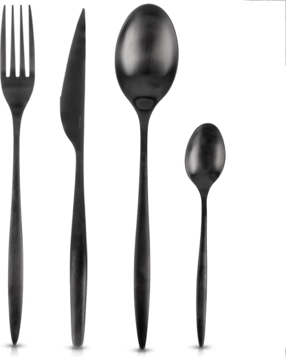 Set de tacâmuri din oțel inoxidabil, negru, pentru 6 persoane, 24 piese