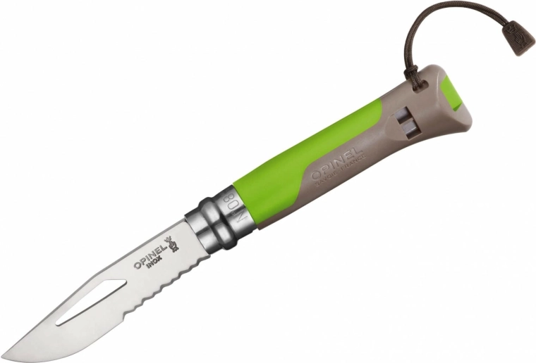 Opinel N°08 Outdoor Inox cuțit de buzunar verde 8,5 cm cu fluier