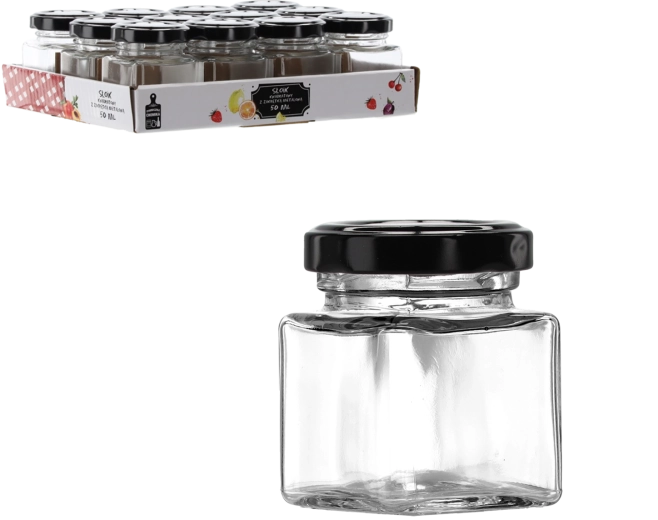 Borcan pătrat 50 ml cu capac metalic