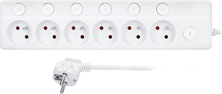 Prelungitor Solight cu întrerupătoare individuale, 6 prize, 3 m, alb