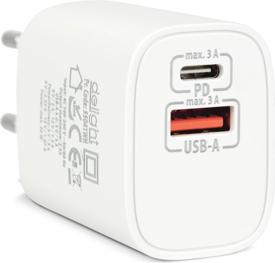 Încărcător de rețea USB cu USB-C PD 20 W, alb
