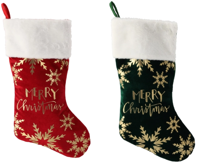 Șosetă de Crăciun pentru cadouri 50 cm roșu/verde cu motiv de brăduț și inscripția Merry Christmas