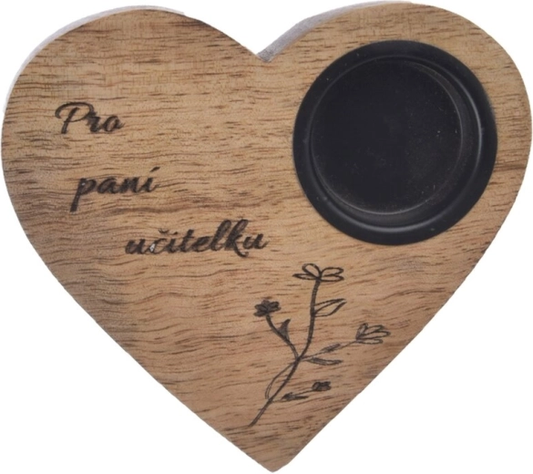 Suport de lumânare din lemn de mango în formă de inimă „Învățătoarea”