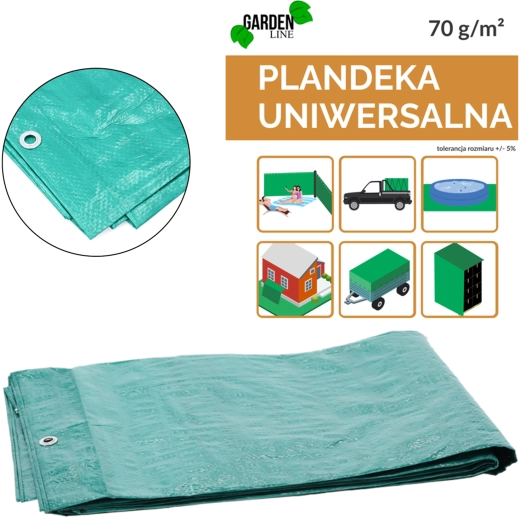 Prelată verde 2 × 3 m, 70 g/m², UV 3 %, laminată cu inele